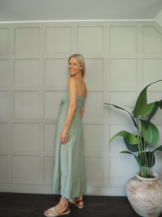 Melissa Cheesecloth Strapless Dress - Hot Coral, Hot Pink, Khaki, Neon Orange, White