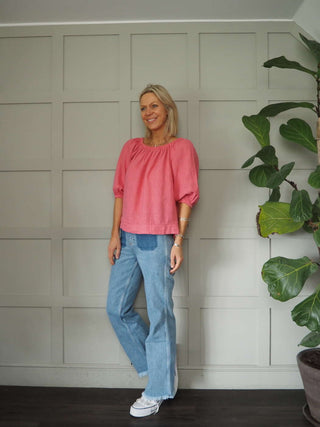 Bronya Linen Blouse with 3/4 Length Sleeves with Elasticated Cuffs - 6 Colours