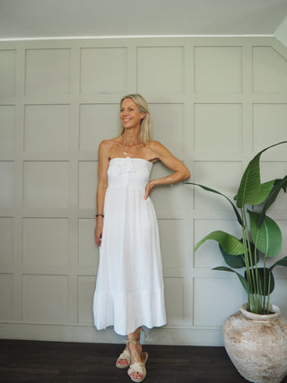 Melissa Cheesecloth Strapless Dress - Hot Coral, Hot Pink, Khaki, Neon Orange, White