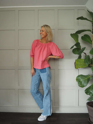 Bronya Linen Blouse with 3/4 Length Sleeves with Elasticated Cuffs - 6 Colours