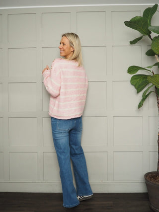 Davina Striped Jumper with Gold Buttons - Baby Blue, Baby Pink, Coral, Ecru