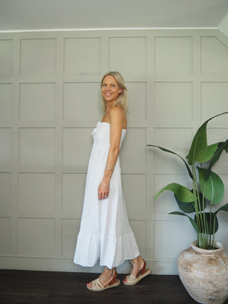 Melissa Cheesecloth Strapless Dress - Hot Coral, Hot Pink, Khaki, Neon Orange, White