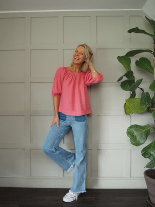 Bronya Linen Blouse with 3/4 Length Sleeves with Elasticated Cuffs - 6 Colours