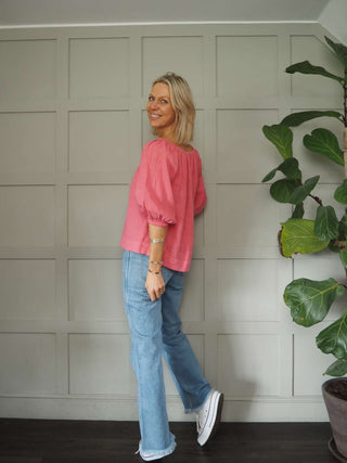 Bronya Linen Blouse with 3/4 Length Sleeves with Elasticated Cuffs - 6 Colours