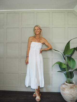 Melissa Cheesecloth Strapless Dress - Hot Coral, Hot Pink, Khaki, Neon Orange, White