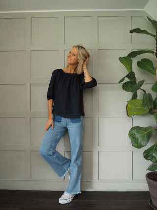 Bronya Linen Blouse with 3/4 Length Sleeves with Elasticated Cuffs - 6 Colours