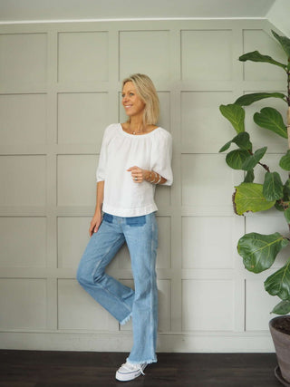 Bronya Linen Blouse with 3/4 Length Sleeves with Elasticated Cuffs - 6 Colours