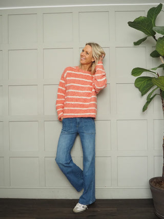 Davina Striped Jumper with Gold Buttons - Baby Blue, Baby Pink, Coral, Ecru