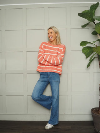 Davina Striped Jumper with Gold Buttons - Baby Blue, Baby Pink, Coral, Ecru