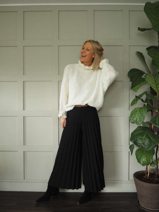 Darrah Popcorn Knit Turtle Neck Jumper - Black, Ecru, Grey and Khaki