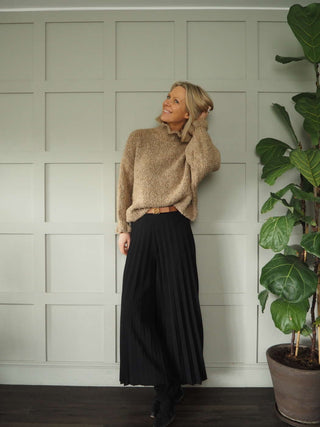 Darrah Popcorn Knit Turtle Neck Jumper - Black, Ecru, Grey and Khaki