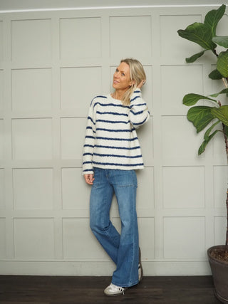 Davina Striped Jumper with Gold Buttons - Baby Blue, Baby Pink, Coral, Ecru