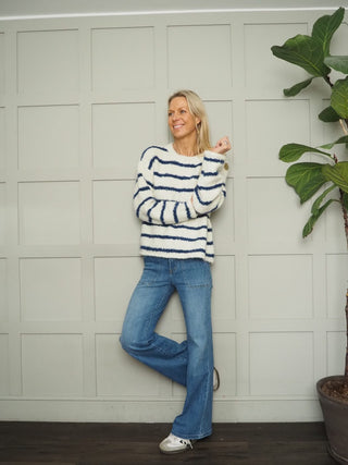 Davina Striped Jumper with Gold Buttons - Baby Blue, Baby Pink, Coral, Ecru