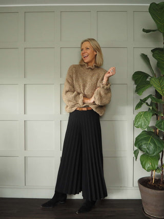 Darrah Popcorn Knit Turtle Neck Jumper - Black, Ecru, Grey and Khaki