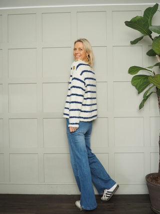 Davina Striped Jumper with Gold Buttons - Baby Blue, Baby Pink, Coral, Ecru