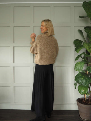 Darrah Popcorn Knit Turtle Neck Jumper - Black, Ecru, Grey and Khaki