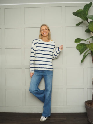 Davina Striped Jumper with Gold Buttons - Baby Blue, Baby Pink, Coral, Ecru