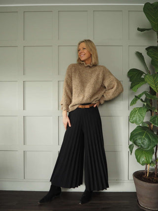 Darrah Popcorn Knit Turtle Neck Jumper - Black, Ecru, Grey and Khaki