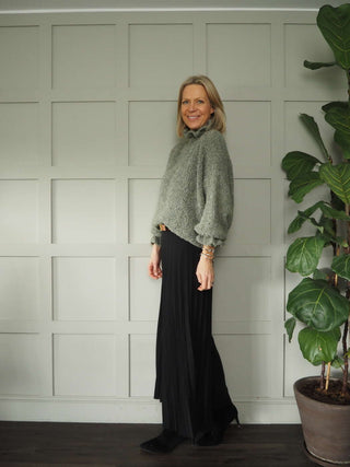 Darrah Popcorn Knit Turtle Neck Jumper - Black, Ecru, Grey and Khaki