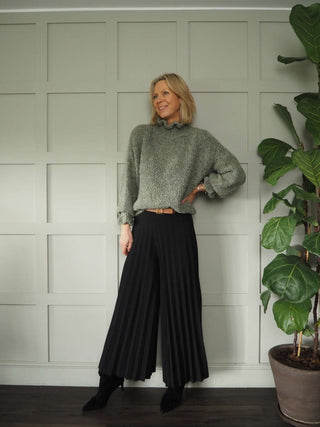 Darrah Popcorn Knit Turtle Neck Jumper - Black, Ecru, Grey and Khaki