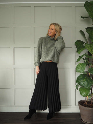 Darrah Popcorn Knit Turtle Neck Jumper - Black, Ecru, Grey and Khaki