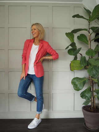 Kinga Single-Breasted, Linen Blazer with Faux Pockets by Part Two - Navy Blue, Oatmeal, Pale Pink, Raspberry, Sage Green