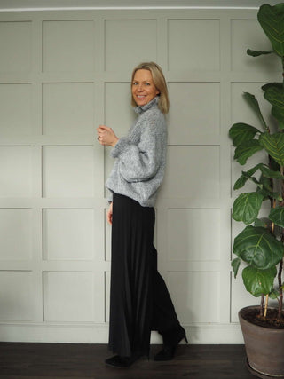 Darrah Popcorn Knit Turtle Neck Jumper - Black, Ecru, Grey and Khaki