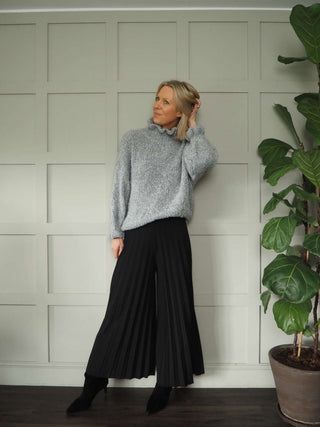 Darrah Popcorn Knit Turtle Neck Jumper - Black, Ecru, Grey and Khaki