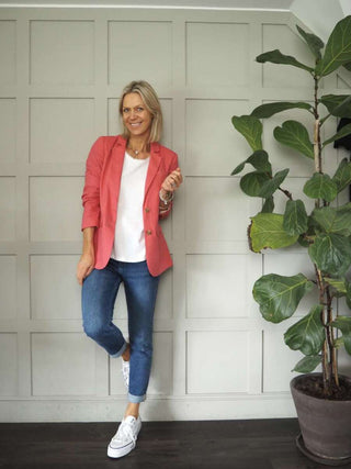 Kinga Single-Breasted, Linen Blazer with Faux Pockets by Part Two - Navy Blue, Oatmeal, Pale Pink, Raspberry, Sage Green