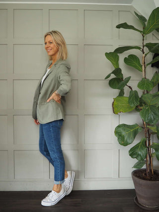 Kinga Single-Breasted, Linen Blazer with Faux Pockets by Part Two - Navy Blue, Oatmeal, Pale Pink, Raspberry, Sage Green