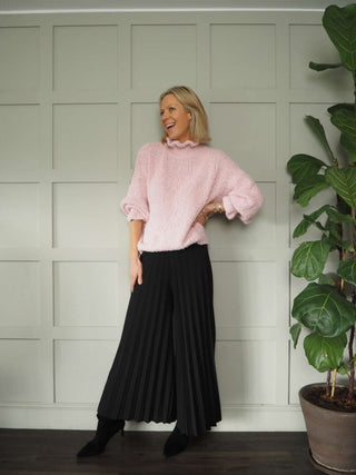 Darrah Popcorn Knit Turtle Neck Jumper - Black, Ecru, Grey and Khaki