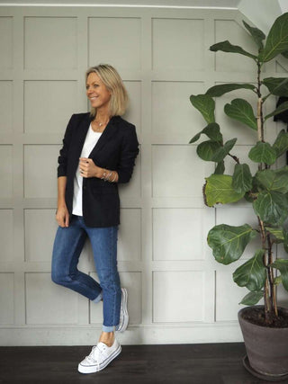 Kinga Single-Breasted, Linen Blazer with Faux Pockets by Part Two - Navy Blue, Oatmeal, Pale Pink, Raspberry, Sage Green