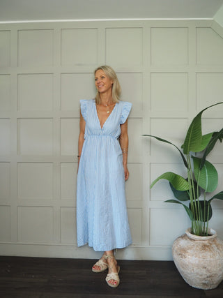 Salina Stripe Dress - Bright Pink, Neon Orange, Neon Yellow, Sky Blue