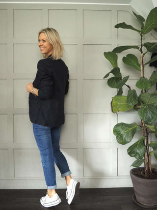 Kinga Single-Breasted, Linen Blazer with Faux Pockets by Part Two - Navy Blue, Oatmeal, Pale Pink, Raspberry, Sage Green