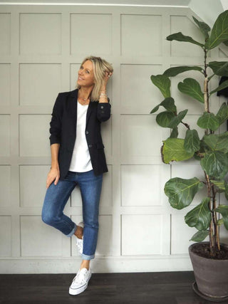 Kinga Single-Breasted, Linen Blazer with Faux Pockets by Part Two - Navy Blue, Oatmeal, Pale Pink, Raspberry, Sage Green