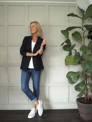 Kinga Single-Breasted, Linen Blazer with Faux Pockets by Part Two - Navy Blue, Oatmeal, Pale Pink, Raspberry, Sage Green