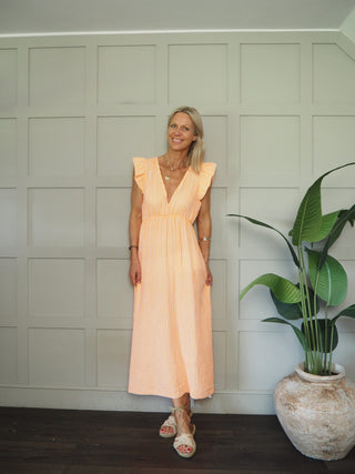 Salina Stripe Dress - Bright Pink, Neon Orange, Neon Yellow, Sky Blue