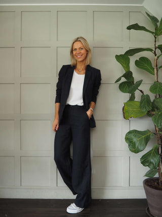 Kinga Single-Breasted, Linen Blazer with Faux Pockets by Part Two - Navy Blue, Oatmeal, Pale Pink, Raspberry, Sage Green