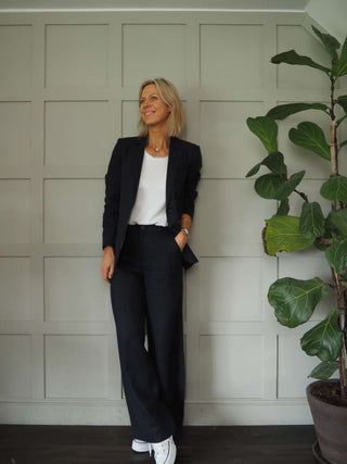 Kinga Single-Breasted, Linen Blazer with Faux Pockets by Part Two - Navy Blue, Oatmeal, Pale Pink, Raspberry, Sage Green