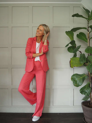 Kinga Single-Breasted, Linen Blazer with Faux Pockets by Part Two - Navy Blue, Oatmeal, Pale Pink, Raspberry, Sage Green