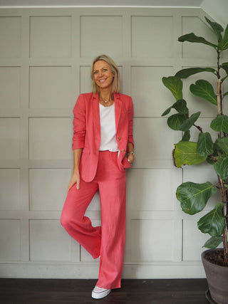 Kinga Single-Breasted, Linen Blazer with Faux Pockets by Part Two - Navy Blue, Oatmeal, Pale Pink, Raspberry, Sage Green