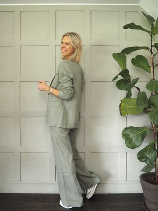 Kinga Single-Breasted, Linen Blazer with Faux Pockets by Part Two - Navy Blue, Oatmeal, Pale Pink, Raspberry, Sage Green