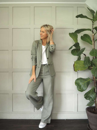 Kinga Single-Breasted, Linen Blazer with Faux Pockets by Part Two - Navy Blue, Oatmeal, Pale Pink, Raspberry, Sage Green