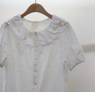 Cousley Short Sleeve Spotty Blouse with Peter Pan Collar  - Off White