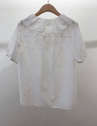 Cousley Short Sleeve Spotty Blouse with Peter Pan Collar  - Off White