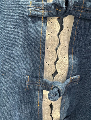 Mary Denim Jacket with Broderie Anglaise Detail - Denim Blue