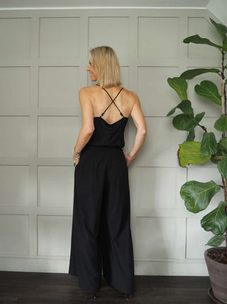 Sharyn Cross Back Camisole with Spaghetti Straps - Black, Blue, Ecru, Pink, Stone