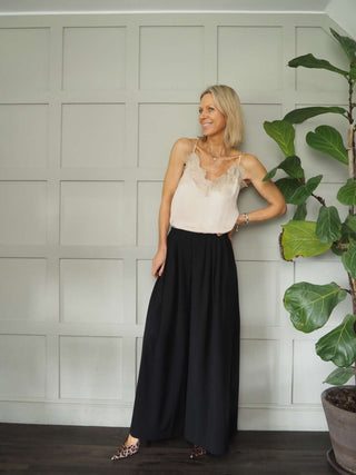 Sharyn Cross Back Camisole with Spaghetti Straps - Black, Blue, Ecru, Pink, Stone