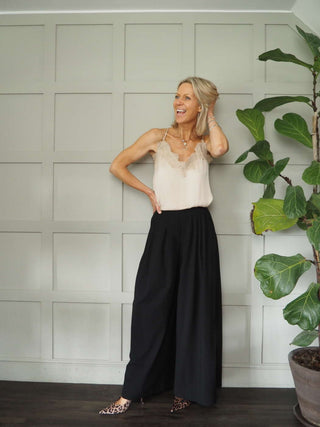 Sharyn Cross Back Camisole with Spaghetti Straps - Black, Blue, Ecru, Pink, Stone