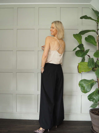 Sharyn Cross Back Camisole with Spaghetti Straps - Black, Blue, Ecru, Pink, Stone